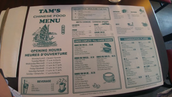 Tam's Chinese Food menu