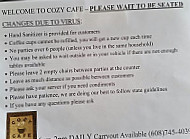 Cozy Cafe menu