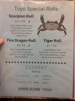 Toyo Sushi menu