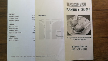Samurai Ramen & Sushi menu
