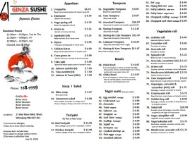 Ginza Sushi menu