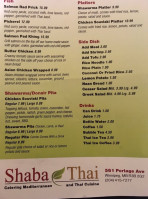 Shaba Thai Cuisine menu