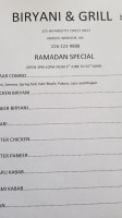 Biryani Grill menu