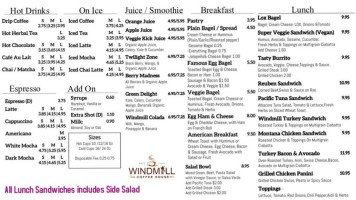 Windmill Coffee House menu