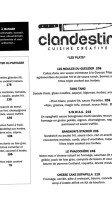 Clandestin, Cuisine Creative menu