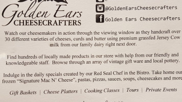 Golden Ears Cheesecrafters menu