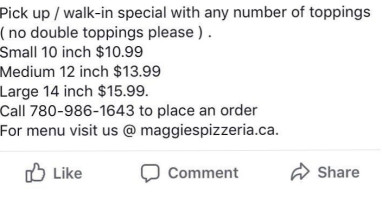 Maggie's Pizzeria menu
