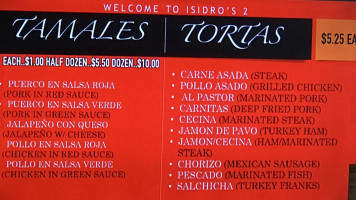 Isidro's Tamales Taqueria 2 menu