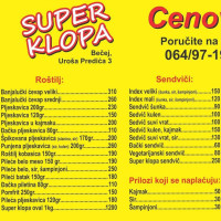 Super Klopa menu
