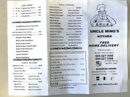 Uncle Mings Kitchen menu