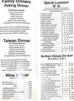 Taiwan Restaurant menu