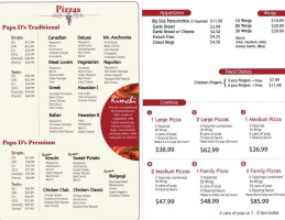 Papa D's Pizza & Variety menu