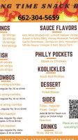 Wing Time Snack menu
