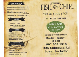 Sydelles Fish And Chips menu