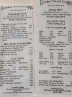 Dolore's Sweet Shoppe menu