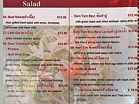 Reantong Thai Restaurant menu