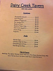 Dairy Creek Tavern menu