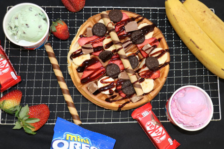 Choco Fruit Waffle With Ice Cream