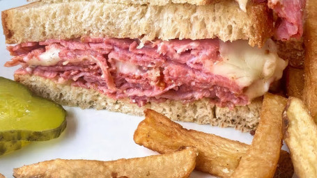 Corned Beef Sandwich On Rye With Fries