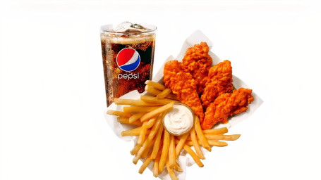 Buffalo Sauced Tossed Chicken Strip Basket With Drink