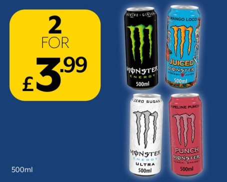 Monster Drinks 2 Pour 3,99 £