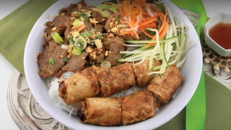 Bn6. Bbq Pork Egg Roll W Vermicelli Shāo Zhū Ròu Chūn Juǎn Mǐ Fěn Bún Chả Giò Thịt Nướng