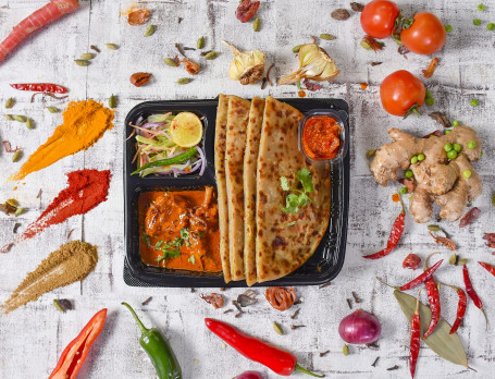 Punjabi Aloo Paratha With Chicken Masala And Salad