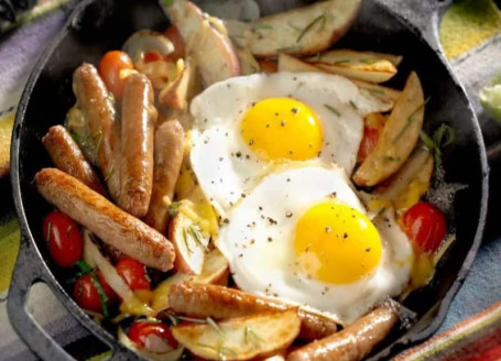 Sausage And Eggs With Potato Wedges