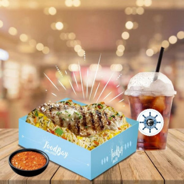 Grilled Rice Box With Butter Grilled Fish Cold Drink