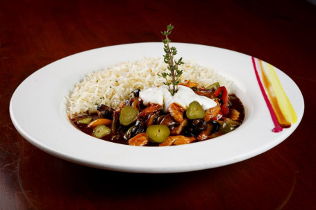 Chicken Stroganoff With A Twist, Mushroom Sauce, Buttered Rice