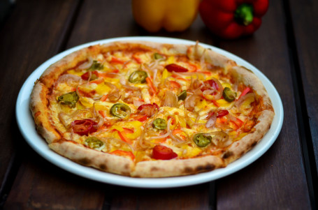 10 Jalapeno Red And Yellow Pepper Red Onion And Cheddar Pizza