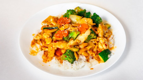 9 Kung Pao Chichen Vegetables On Steam Rice