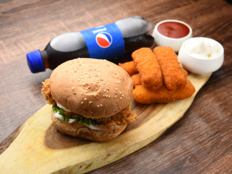 Fish Finger (5 Pcs) Crispy Chicken Burger Cold Drink (300 Ml)