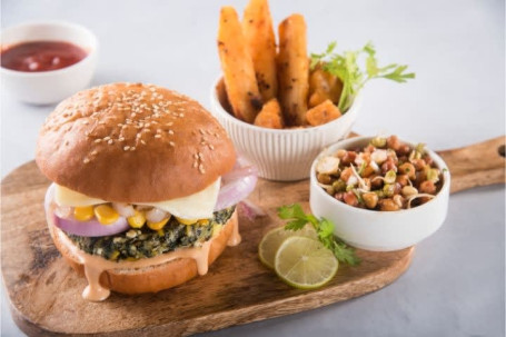 Corn,Cheese,Spinach,Paneer Burger