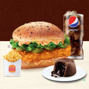 New Fiery Chicken Burger Medium Fries Med Pepsi Choco Lava Cup