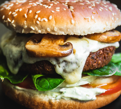 Smoky Mushroom Burger With Roasted Garlic Mayonnaise