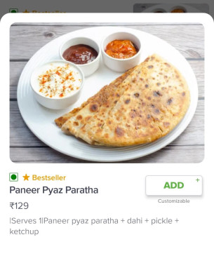 Paneer Onion Masala Paratha (2 Pcs)