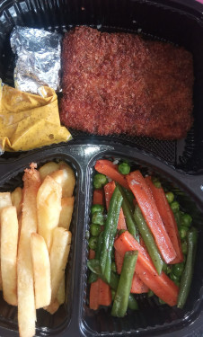 Fish Fry With Butter Sauteed Vegetables And French Fries