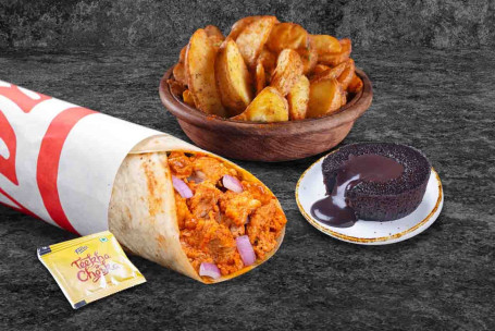 (1 Portion) Wrap Au Poulet Au Beurre Wedges Choco Lava Meal