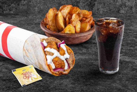 (1 Portion) Bhuna Chicken Overload Wrap Wedges Thums Up Meal