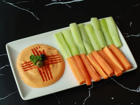 Red Pepper Hummus With Carrot Sticks Cucumber