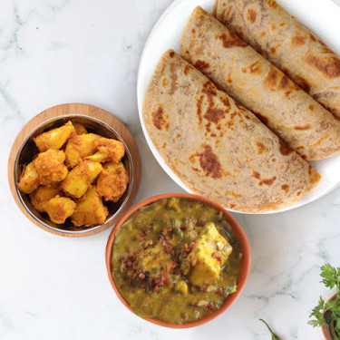 Lasooni Methi Paneer, Aloo Gobhi Paratha Thali