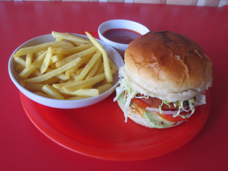 Veg. Aloo Tikki Burger With Chaat Masala French Fries And Coke [250 Ml]