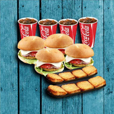 2 Cheese Garlic Bread [4Pcs]+4 Classic Burger+4 Coke[250 Ml]