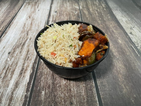 Chilli Paneer Gravy And Fried Rice Bowl