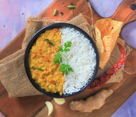 Dal Tadka And Rice (With Papad)