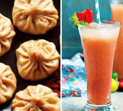 Veg Momos Steam With Fruit Punch Mocktail Combo