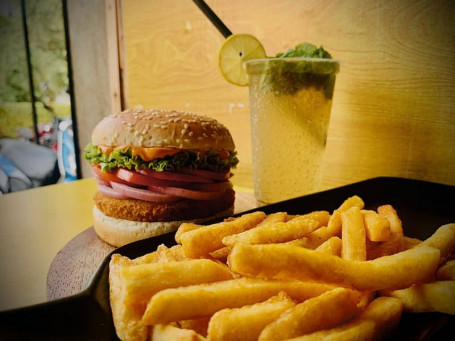 Classic Chicken Burger With Masala Lemonade And Fries