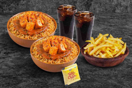 (Pour 2 Personnes) Double Treat Paneer Signature Rice Bowls With Thums Up Fries Meal