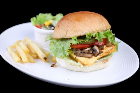 Grilled Paneer And Mushroom Burger